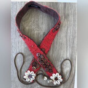 CLEARANCE 
EXPRESS Vintage Red Beaded and Shell Brlt with Cotton Rope Ties